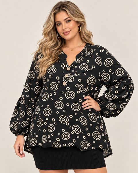 Picture of RELAXED FIT BLOUSE WITH CIRCULAR PRINT AND A BUTTONE COLLAR